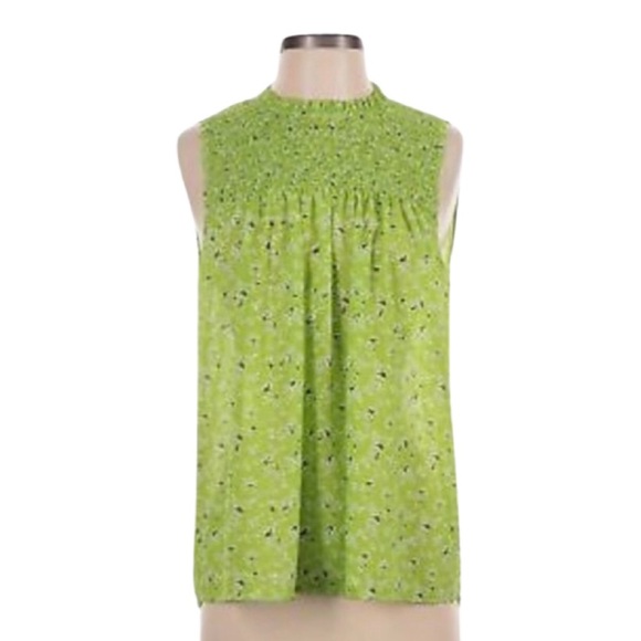 NWT RACHEL ZOE Chartreuse Floral Print Smocked Sleeveless Blouse - Picture 1 of 10